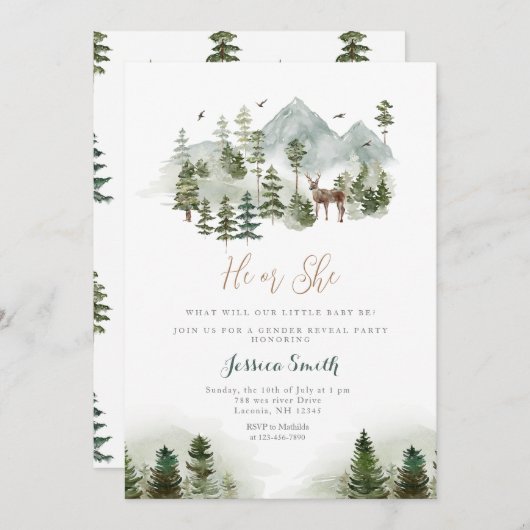 Forest Animal Mountain Hij of Zij Geslacht onthull Kaart (Voorkant / Achterkant)