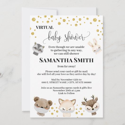 Forest Animal Virtual Baby shower Gold Glitter Kaart (Voorkant)