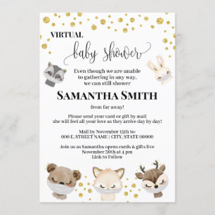 Forest Animal Virtual Baby shower Gold Glitter Kaart