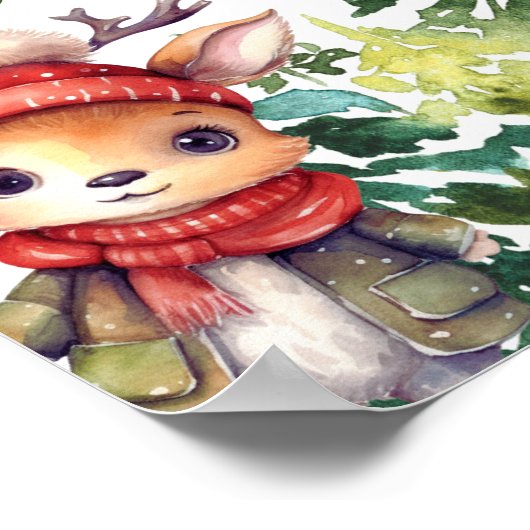 Forest Animal Winter Christmas Baby shower Welkom Poster (Hoek)