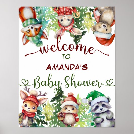 Forest Animal Winter Christmas Baby shower Welkom Poster (Voorkant)