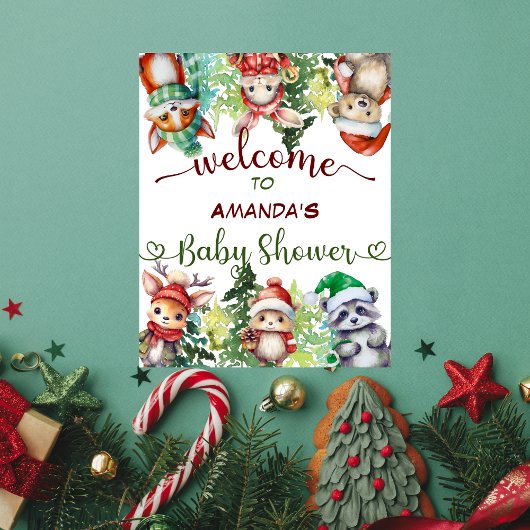 Forest Animal Winter Christmas Baby shower Welkom Poster