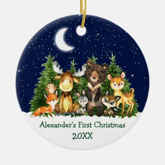 Forest Animals Baby First Christmas - PHOTO BACK Keramisch Ornament (Voorkant)