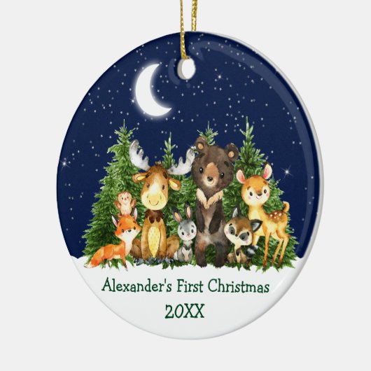 Forest Animals Baby First Christmas - PHOTO BACK Keramisch Ornament (Links)