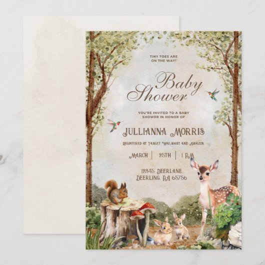 Forest Animals Baby shower nodigt jongen of meisje Kaart (Voorkant / Achterkant)