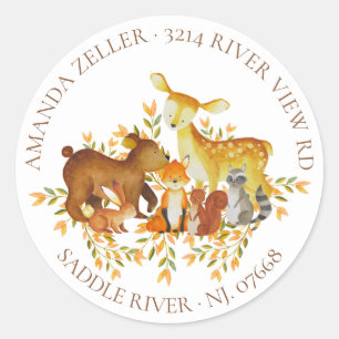 Forest Animals Baby shower retouradreslabel Ronde Sticker