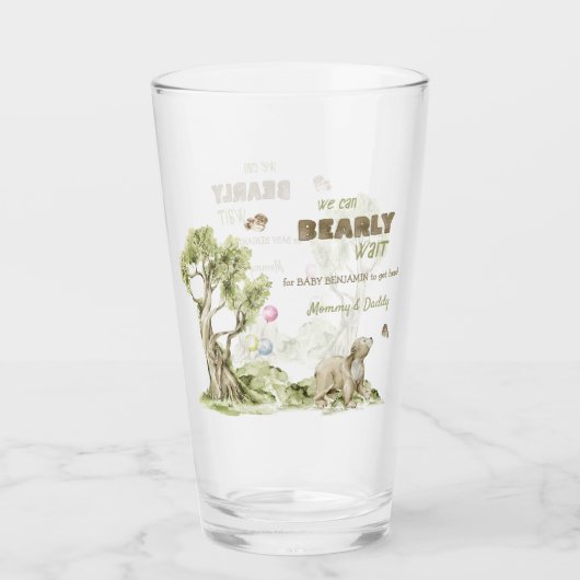 Forest Animals Bearly Wait Baby Shower Keepsake Glas (Voorkant)