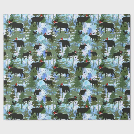 Forest Animals in Santa Hats Cadeaupapier (Vlak)
