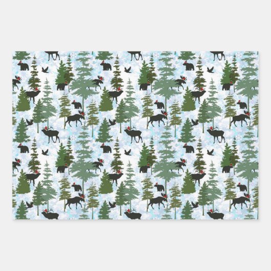 Forest Animals in Santa Hats Inpakpapier Vel (Voorkant)