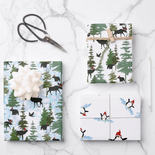 Forest Animals in Santa Hats Inpakpapier Vel (Voorkant)