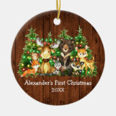 Forest Animals Lights Baby Eerste Kerstfoto Keramisch Ornament (Voorkant)