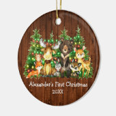 Forest Animals Lights Baby Eerste Kerstfoto Keramisch Ornament (Links)