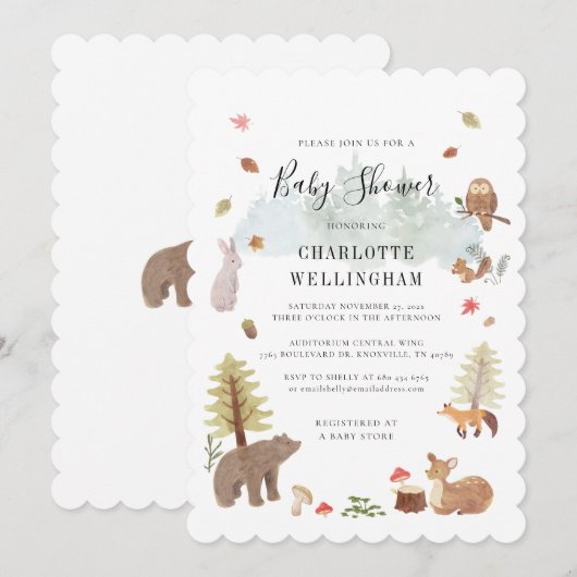 Forest Animals Rustic Baby shower Kaart (Voorkant / Achterkant)