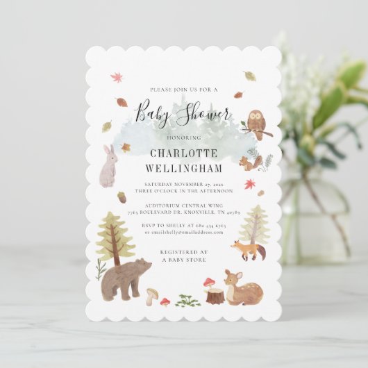 Forest Animals Rustic Baby shower Kaart (Staand voorkant)