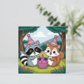 Forest Animals Themed Girl's First Birthday Kaart (Staand voorkant)