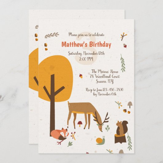 Forest Animals verjaardagsfeestje uitnodiging (Voorkant / Achterkant)