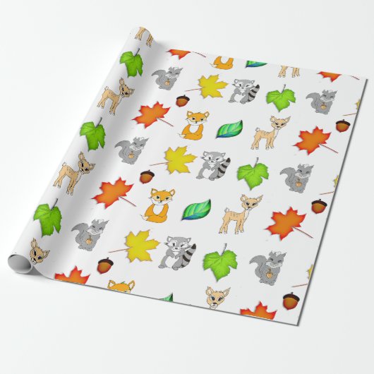 Forest Animals Woodland Creatures Fox, Raccoon Cadeaupapier (Uitgerold)