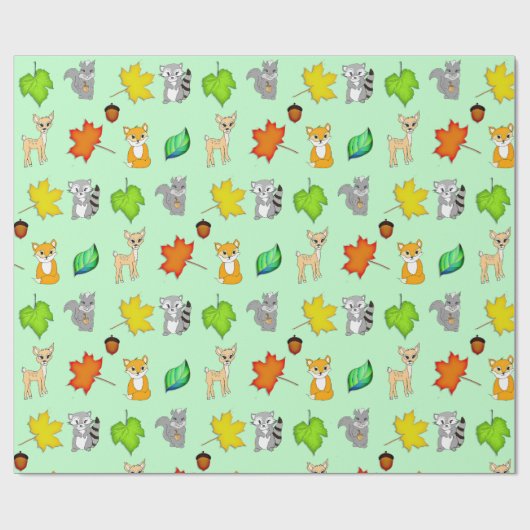 Forest Animals Woodland Creatures Fox, Raccoon Cadeaupapier (Vlak)