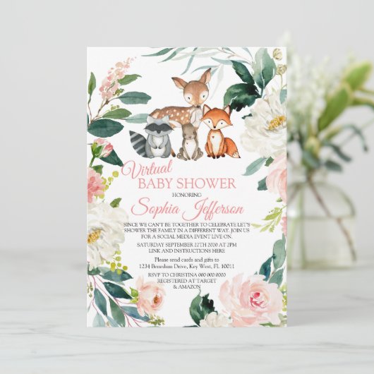 Forest Animals Woodland Virtual Baby shower Kaart (Staand voorkant)