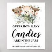 Forest Animas Hoeveel Snoepjes Baby shower Game Poster (Voorkant)