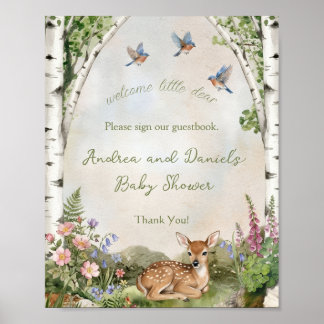 Forest Arch and Fawn Baby Shower Guest Book Sign Poster