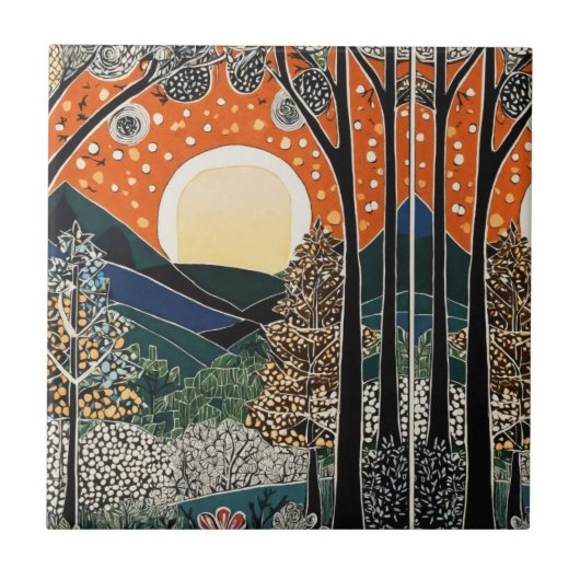 Forest Art Nouveau Tegel" Tegeltje (Voorkant)