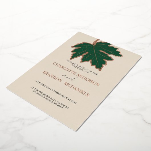 Forest Autumn Maple Leaf Wedding Roos Gold Folie Uitnodiging (Gedraaid)