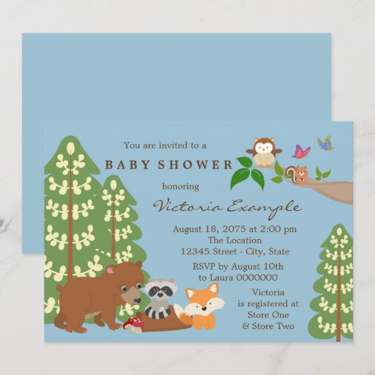 Forest Babies Woodland Baby shower Kaart (Voorkant / Achterkant)