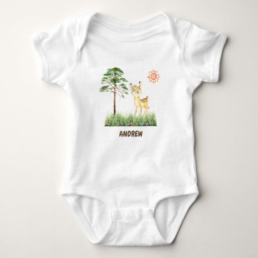 Forest Baby Deer T-Shirt, een carrosseriepak Romper (Voorkant)