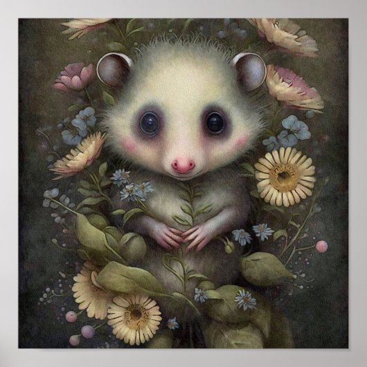 Forest Baby Possum Sunflower | Possum Wall Print (Voorkant)