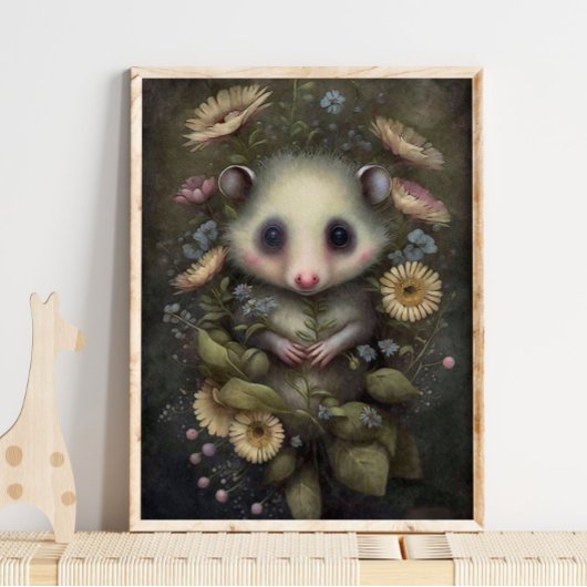 Forest Baby Possum Sunflower | Possum Wall Print