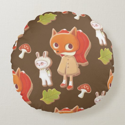 Forest Bakery: Fox Girl & Animal Cookies Patroon Rond Kussen (Voorkant)