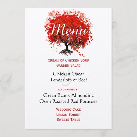 Forest Barn Rustic Red Tree Wedding Menu (Voorkant)