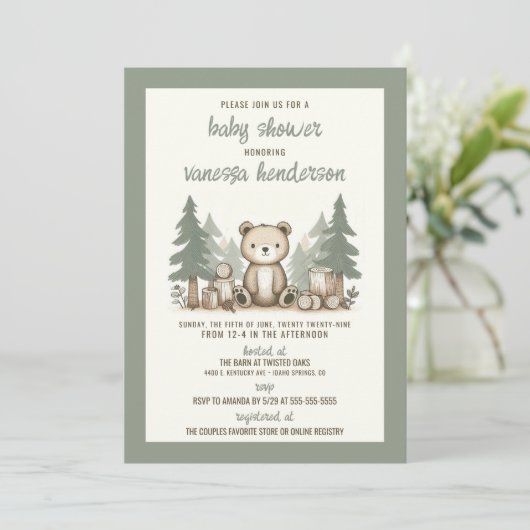 Forest Beer Baby shower Invitation Kaart (Staand voorkant)