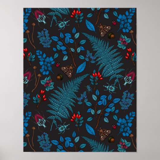 Forest berries, leaves and bugs 1 poster (Voorkant)