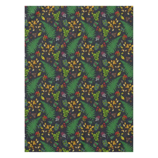 Forest berries, leaves and bugs on graphics black tafelkleed (Voorkant)