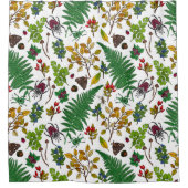 Forest berries, leaves and bugs on white douchegordijn (Voorkant)