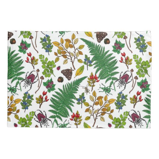 Forest berries, leaves and bugs on white kussensloop (Achterkant-Links)