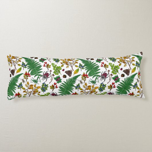 Forest berries, leaves and bugs on white lichaamskussen (Achterkant)