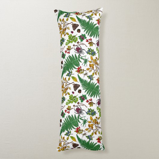 Forest berries, leaves and bugs on white lichaamskussen (Achterkant (Verticaal))