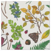 Forest berries, leaves and bugs on white stof (Close Up)