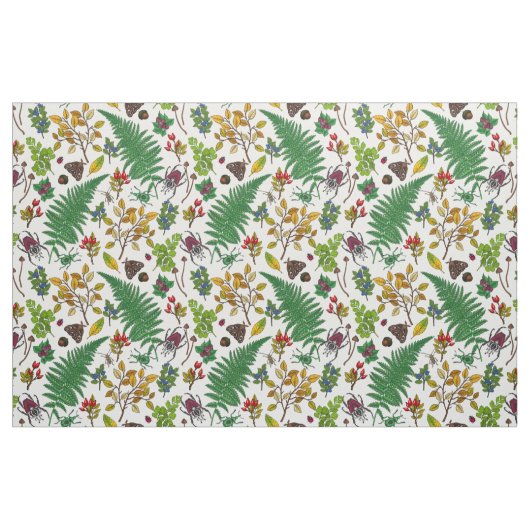 Forest berries, leaves and bugs on white stof (Fat Quarter)
