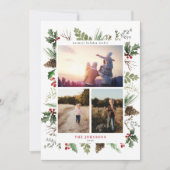 Forest Berry Pinecone Greenery 3 Foto Feestdagenkaart (Voorkant)