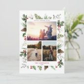 Forest Berry Pinecone Greenery 3 Foto Feestdagenkaart (Staand voorkant)