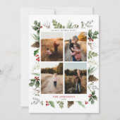 Forest Berry Pinecone Greenery 4 Foto Feestdagenkaart (Voorkant)