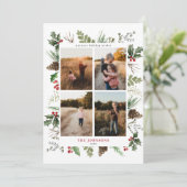 Forest Berry Pinecone Greenery 4 Foto Feestdagenkaart (Staand voorkant)