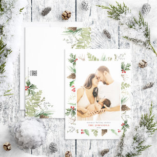 Forest Berry Pinecone Greenery Foto Feestdagenkaart