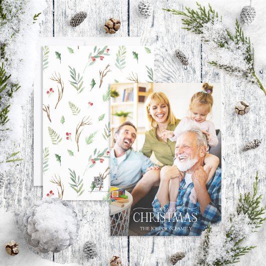 Forest Berry Pinecone Merry-kerstfoto Feestdagenkaart