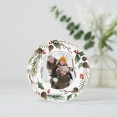 Forest Berry Pinecone Round Photo Feestdagenkaart (Staand voorkant)