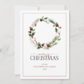 Forest Berry Pinecone Wreath Merry Kerstmis Feestdagenkaart (Voorkant)